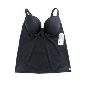 Freya Black Deco Swim Moulded Underwire Tankini Top NEW Size 32G Padded Bow
